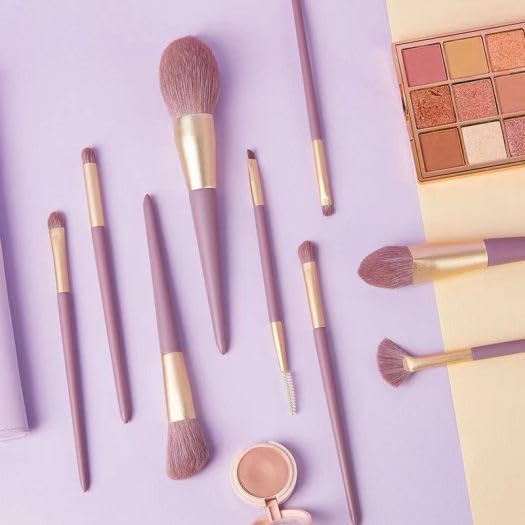 SkyShopy Set 9 Pcs Professional Everyday Makeup Brushes Set with PU Leather bucket, Synthetic Hair Cosmetic Wooden Handle Brushes SkyShopy Set 9 Pcs Professional Everyday Makeup Brushes Set with PU Leather bucket, Synthetic Hair Cosmetic Wooden Handle Brushes